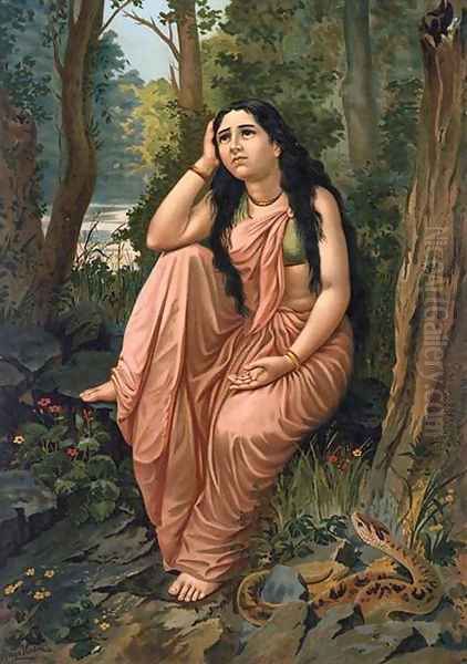 Damayanthi Vanavas 2 Oil Painting by Raja Ravi Varma