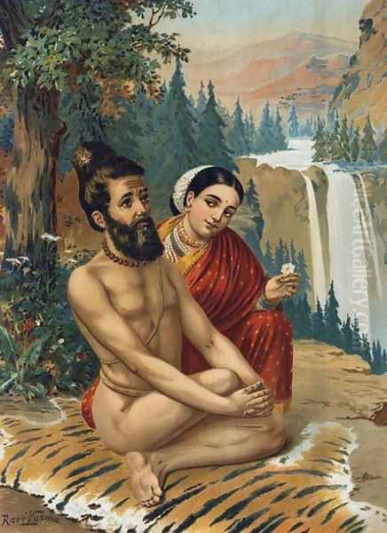 Vishwamitra and Menaka 2 Oil Painting by Raja Ravi Varma