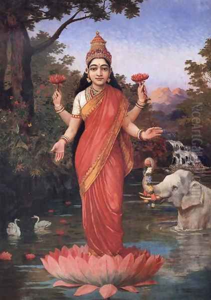 Goddess Lakshmi Oil Painting by Raja Ravi Varma