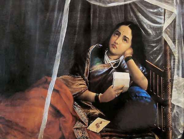 Dissapointing News Oil Painting by Raja Ravi Varma