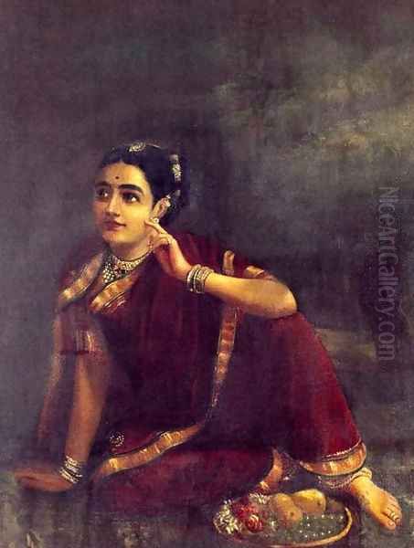 Radha Waiting for Krishna Oil Painting by Raja Ravi Varma