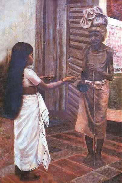 Alms Oil Painting by Raja Ravi Varma