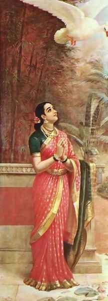 Swan Messenger Oil Painting by Raja Ravi Varma