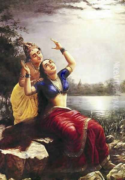 Radha and Madhava Oil Painting by Raja Ravi Varma