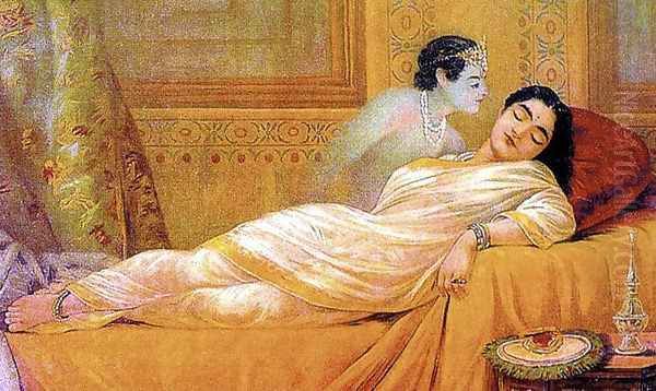 Ushas Dream Oil Painting by Raja Ravi Varma