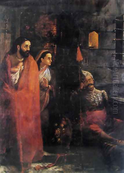 Birth of Krishna Oil Painting by Raja Ravi Varma