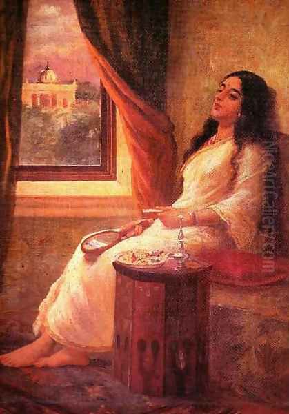 In Contemplation Oil Painting by Raja Ravi Varma