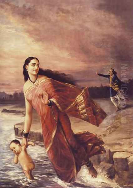 Shantanu and Ganga Oil Painting by Raja Ravi Varma