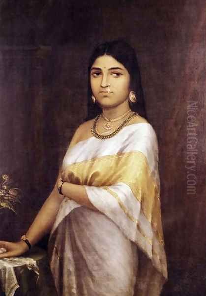 Malayalee Lady Oil Painting by Raja Ravi Varma