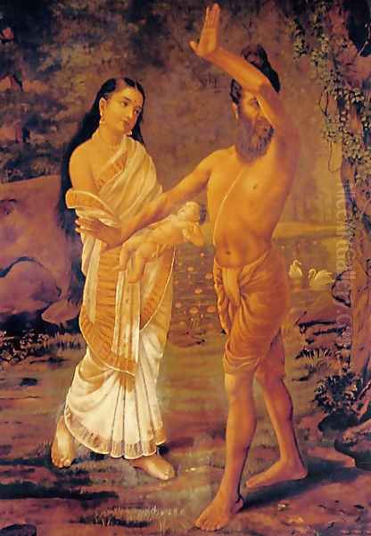 Birth of Sakunthala Oil Painting by Raja Ravi Varma