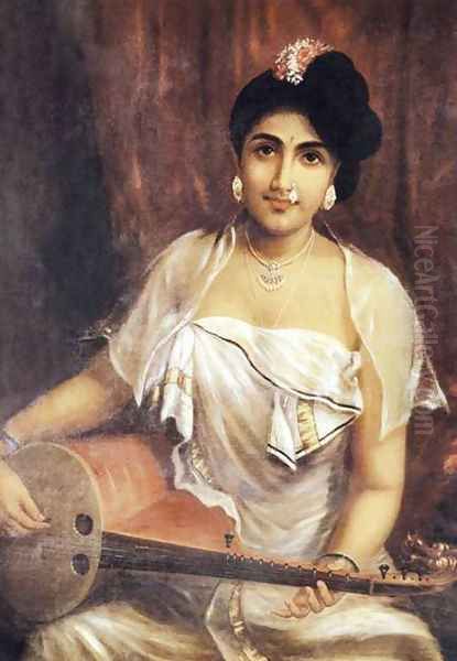 Lady Playing the Veena Oil Painting by Raja Ravi Varma