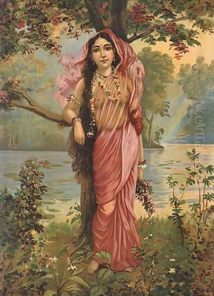 Vasantika Oil Painting by Raja Ravi Varma