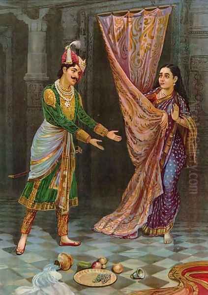 Keechaka and Sairandhri 2 Oil Painting by Raja Ravi Varma