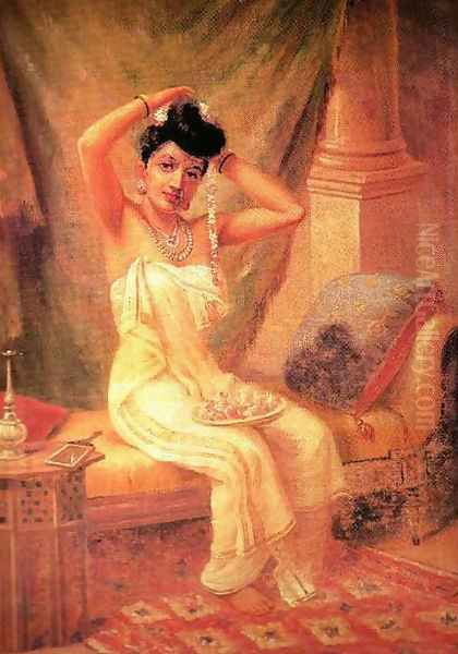 Lady in Her Dressing Room Oil Painting by Raja Ravi Varma