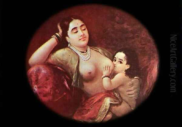 The Sucking Child Oil Painting by Raja Ravi Varma