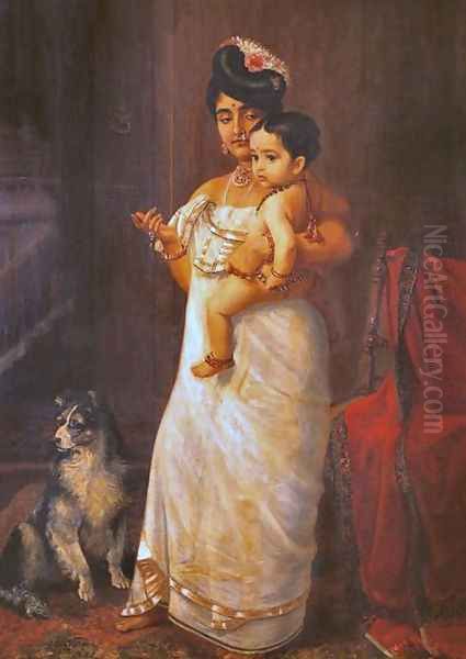 There Comes Papa Oil Painting by Raja Ravi Varma