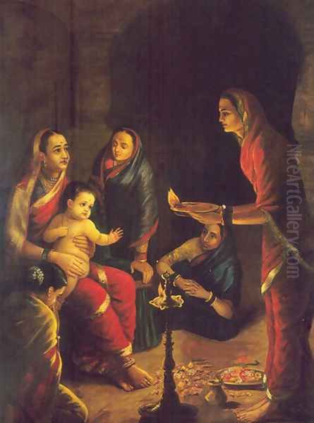 Krishna Drishta Oil Painting by Raja Ravi Varma