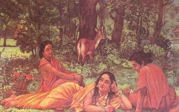 Sakunthala Pathralekhan 2 Oil Painting by Raja Ravi Varma