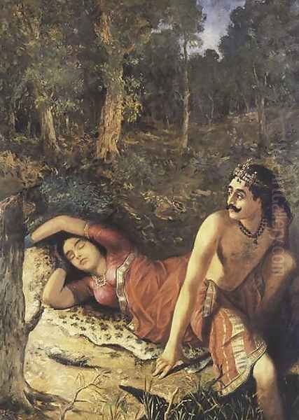 Nala and Damayanthi Oil Painting by Raja Ravi Varma