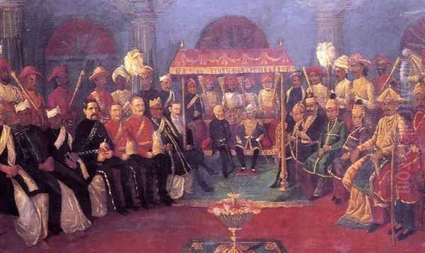 Puddukotta Durbar Oil Painting by Raja Ravi Varma