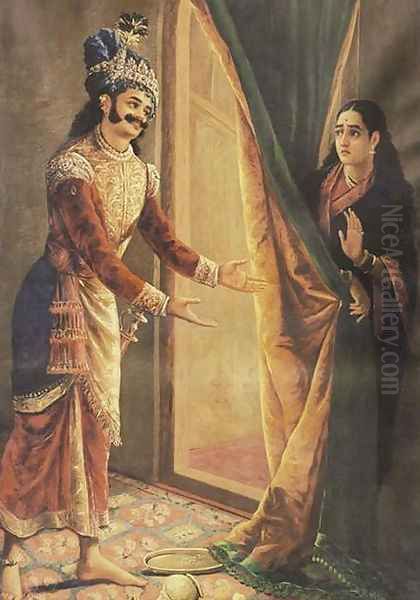 Keechaka and Sairandhri Oil Painting by Raja Ravi Varma