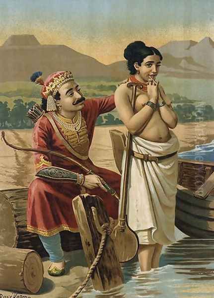 Shantanu and Matsyagandhi Oil Painting by Raja Ravi Varma