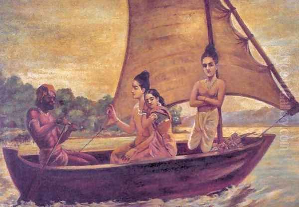 Sreerama Crossing Sarayu River Oil Painting by Raja Ravi Varma