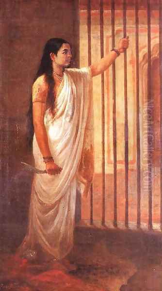 Lady in Prison Oil Painting by Raja Ravi Varma