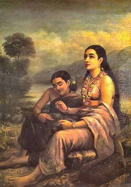 Sakunthala Pathralekhan Oil Painting by Raja Ravi Varma