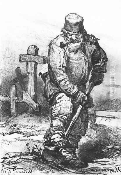 Grave-digger. 1871 Oil Painting by Viktor Vasnetsov