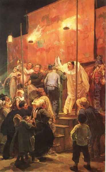 Acrobats in Paris suburb, 1877 Oil Painting by Viktor Vasnetsov