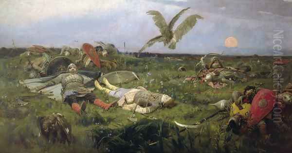 The field of Igor Svyatoslavich's battle with the Polovtsy, 1889 Oil Painting by Viktor Vasnetsov