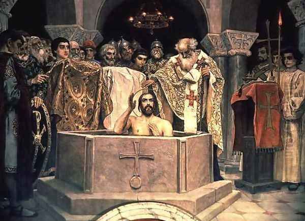 The Christening of Grand Duke Vladimir (c.956-1015), 1885-96 Oil Painting by Viktor Vasnetsov