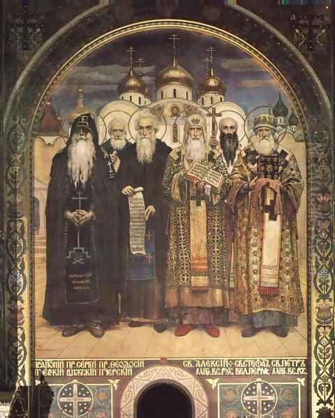 Russian Saints (monks and bishops) (St. Volodymyr's Cathedral fresco) Oil Painting by Viktor Vasnetsov