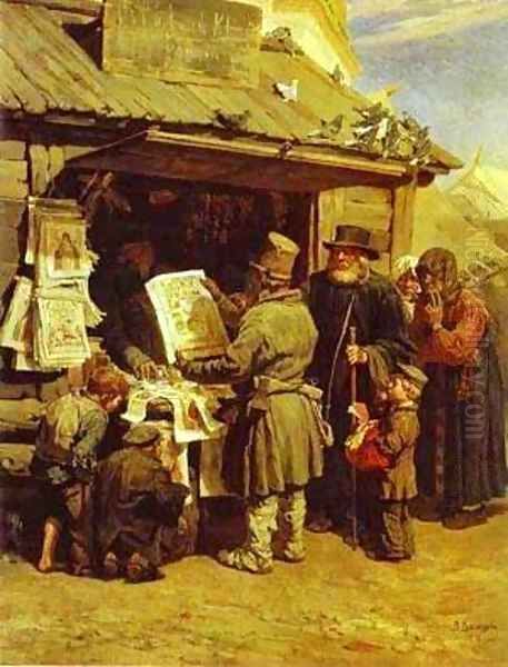 At A Booksellers 1876 Oil Painting by Viktor Vasnetsov