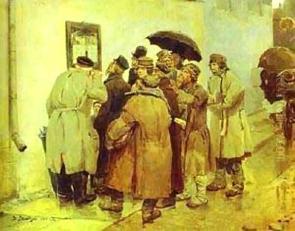 News From The Front 1878 Oil Painting by Viktor Vasnetsov