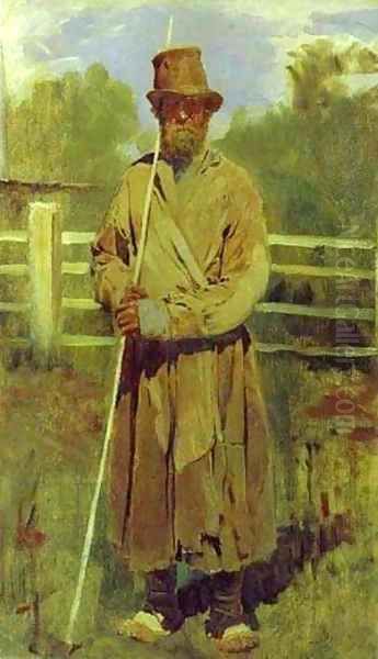 Peasant With A Pole Study 1877 Oil Painting by Viktor Vasnetsov