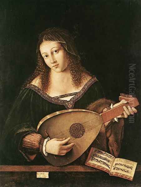 Woman Playing A Lute 1520 Oil Painting by Bartolomeo Veneto