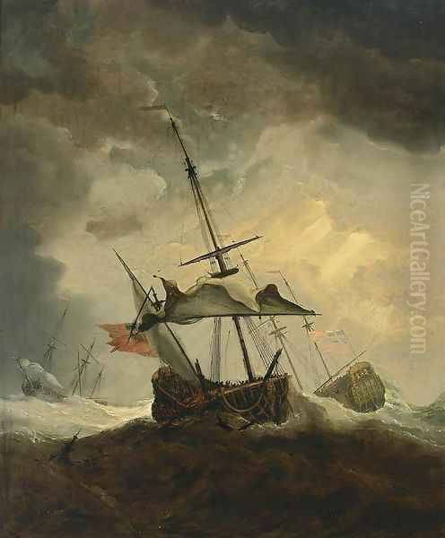 Small English Ship Dismasted In A Gale Oil Painting by Willem van de Velde the Younger