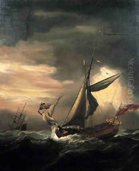 Shipping In Heavy Seas Oil Painting by Willem van de Velde the Younger