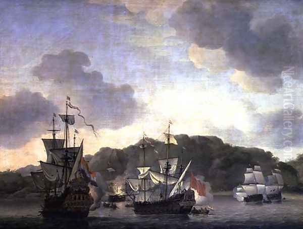 A Naval Engagement, 1659 Oil Painting by Willem van de Velde the Younger