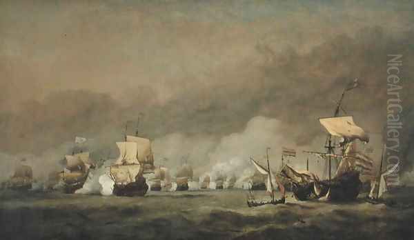 The Four Days Battle, The Hollandia Disabled, 1st4th June 1666 Oil Painting by Willem van de Velde the Younger