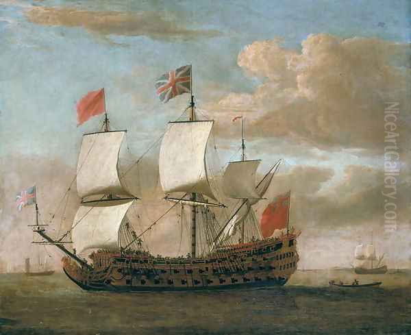 The British ManoWar Oil Painting by Willem van de Velde the Younger