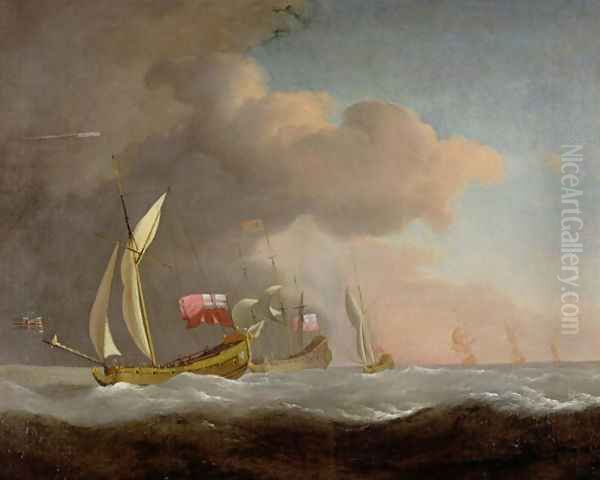 English Royal Yachts at sea Oil Painting by Willem van de Velde the Younger