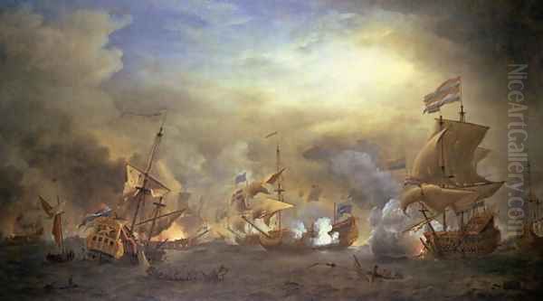 The Battle of the Texel, Kijkduin, 1673 Oil Painting by Willem van de Velde the Younger