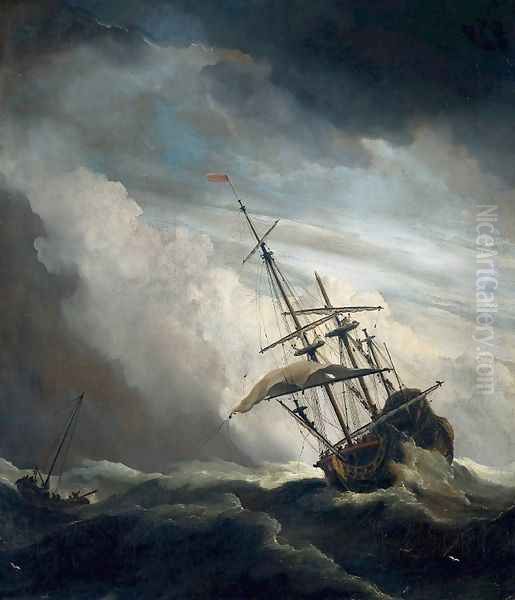 Ship in High Seas Caught by a Squall Oil Painting by Willem van de Velde the Younger