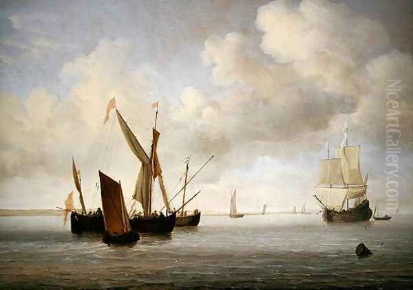 A galjoot and a smalschip at anchor Oil Painting by Willem van de Velde the Younger