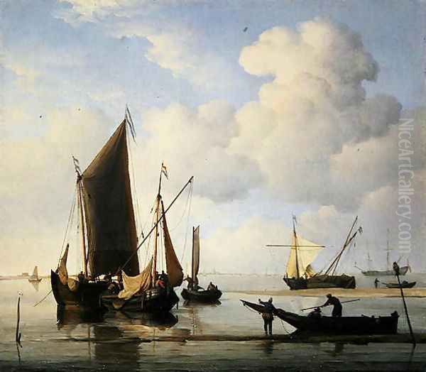 Calm Fishing Boats at low water, c.1660 Oil Painting by Willem van de Velde the Younger