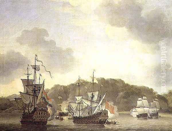 Naval Engagement Oil Painting by Willem van de Velde the Younger