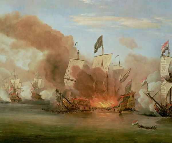 The Burning of The Royal James at the Battle of Sole Bank, 6th June 1672 Oil Painting by Willem van de Velde the Younger